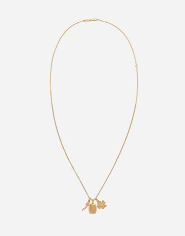 Dolce & Gabbana Devotion yellow and red gold rounded rectangular pendant with a red gold Virgin Mary medallion, horn and four-leaf clover pendants on yellow gold chain Yellow WAQP2GWSAP1