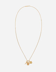 Dolce & Gabbana Devotion yellow and red gold rounded rectangular pendant with a red gold Virgin Mary medallion, horn and four-leaf clover pendants on yellow gold chain Yellow gold WNHS2GW2N01