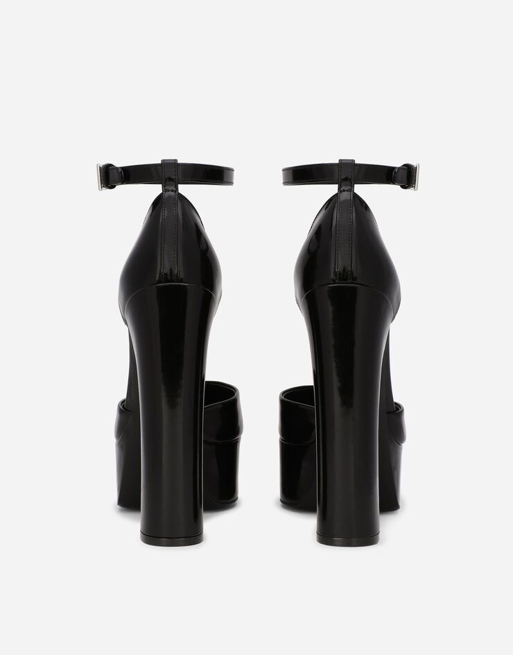Dolce&Gabbana Sandalia de plataforma en piel de becerro brillante Negro CD1727A1037
