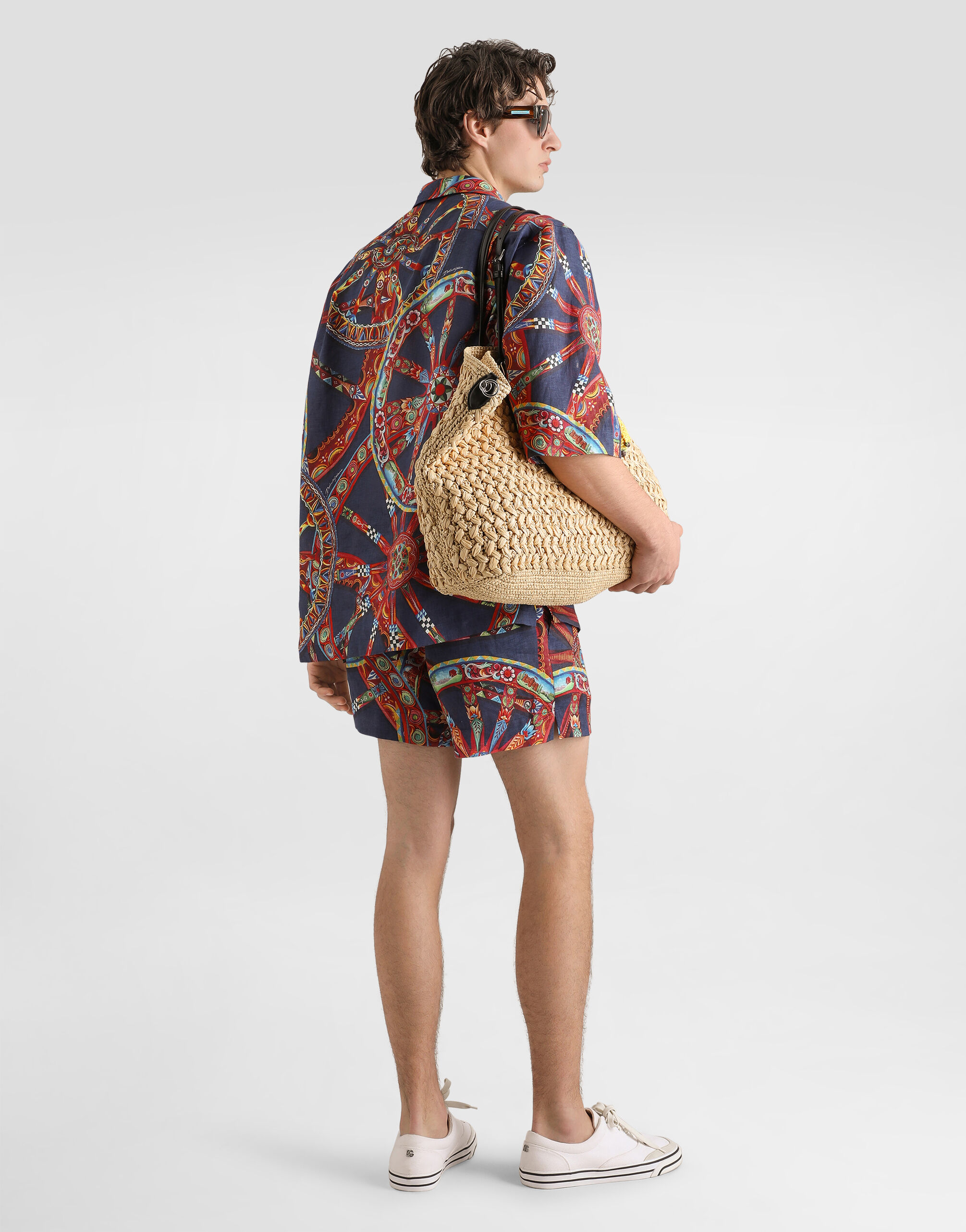 Carretto-print linen bermuda - thumbnail 3