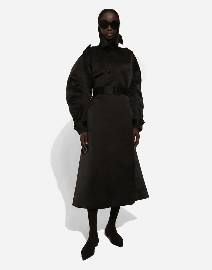 Dolce & Gabbana Trenchcoat aus Duchesse mit gerafften Ärmeln Black F0D1LTFU1KM