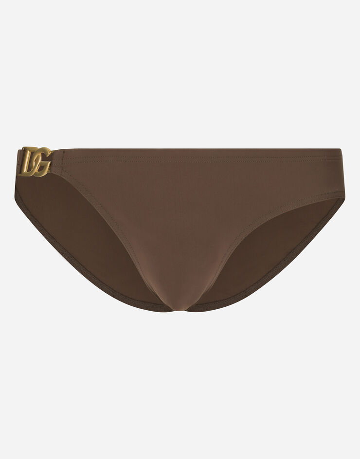 Dolce & Gabbana Swim briefs with high-cut leg and DG hardware Brown M4A80JONN67