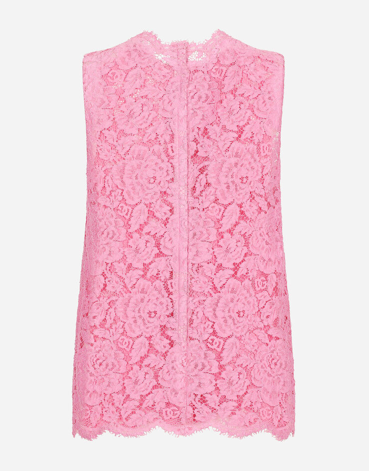 Dolce & Gabbana 로고 장식 플로럴 코르도네토 레이스 탑 핑크 F73G9THLM7L