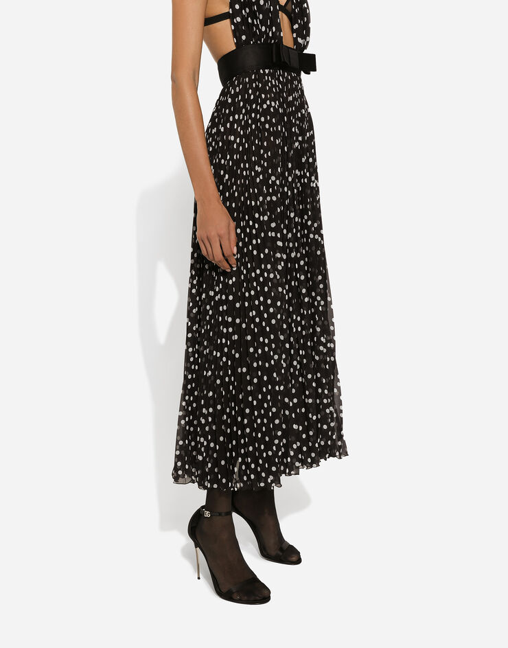 Dolce & Gabbana Chiffon calf-length dress with plunging neckline and polka-dot print Print F6JFKTFSMQ7