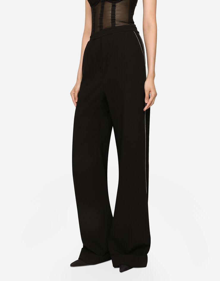 Dolce & Gabbana KIM DOLCE&GABBANA Pantalón tipo pijama en paño de lana con ribetes Negro FTCWXTFUBFZ