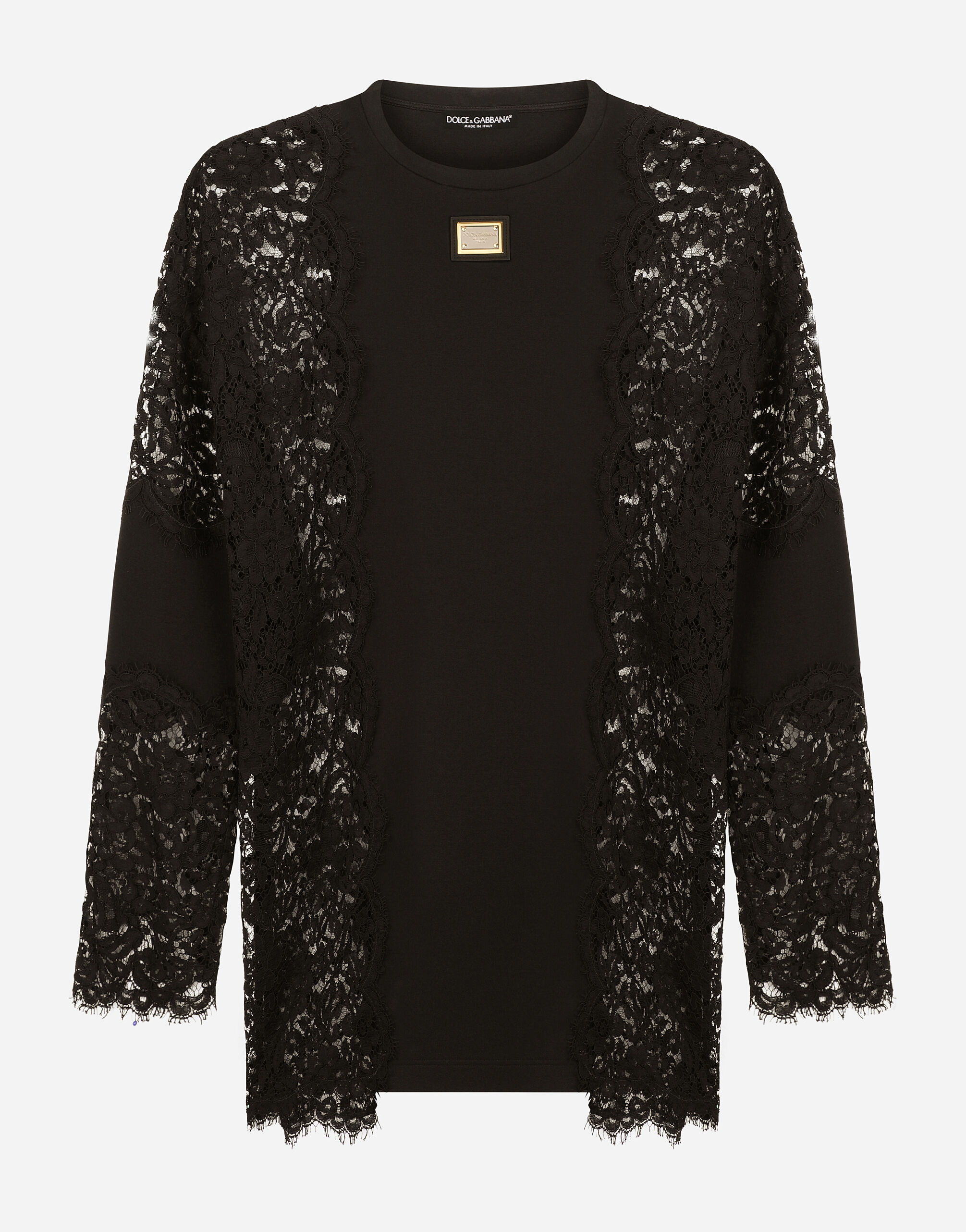 Dolce&Gabbana Long-sleeved T-shirt with lace inserts Black G8RF1TFLSIM