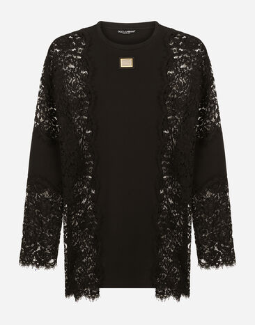 Dolce & Gabbana Camiseta de manga larga con aplicaciones de encaje Negro G8NM6ZHU7IH