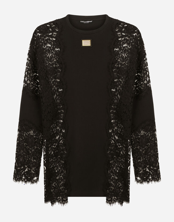 Dolce & Gabbana Long-sleeved T-shirt with lace inserts Black G8NM6ZHU7IH