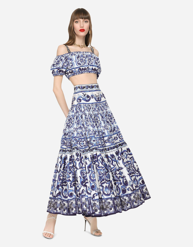Dolce&Gabbana Длинная юбка из поплина с принтом майолики разноцветный F4CELTHH5BD