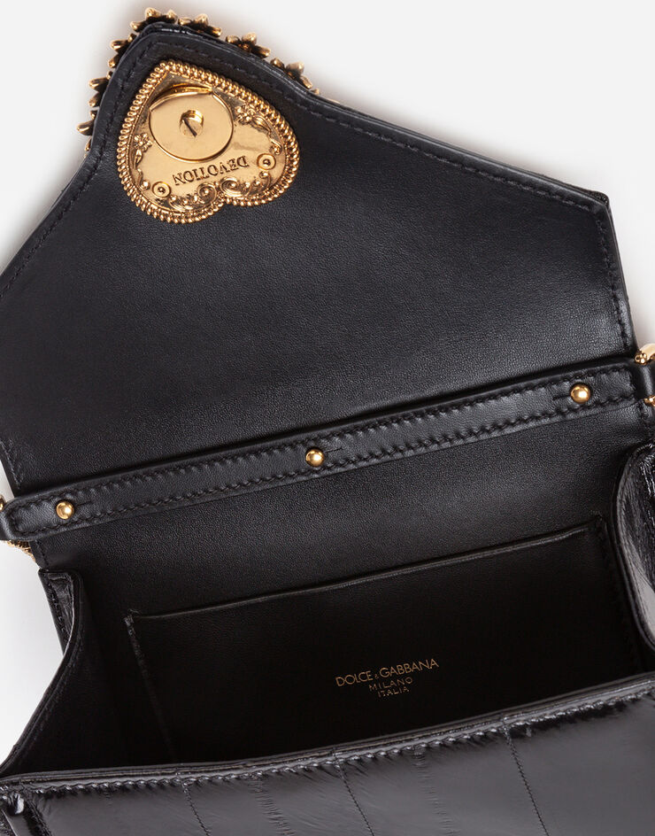 Dolce & Gabbana Маленькая сумка Devotion из кожи угря ЧЕРНЫЙ BB6711A8M24