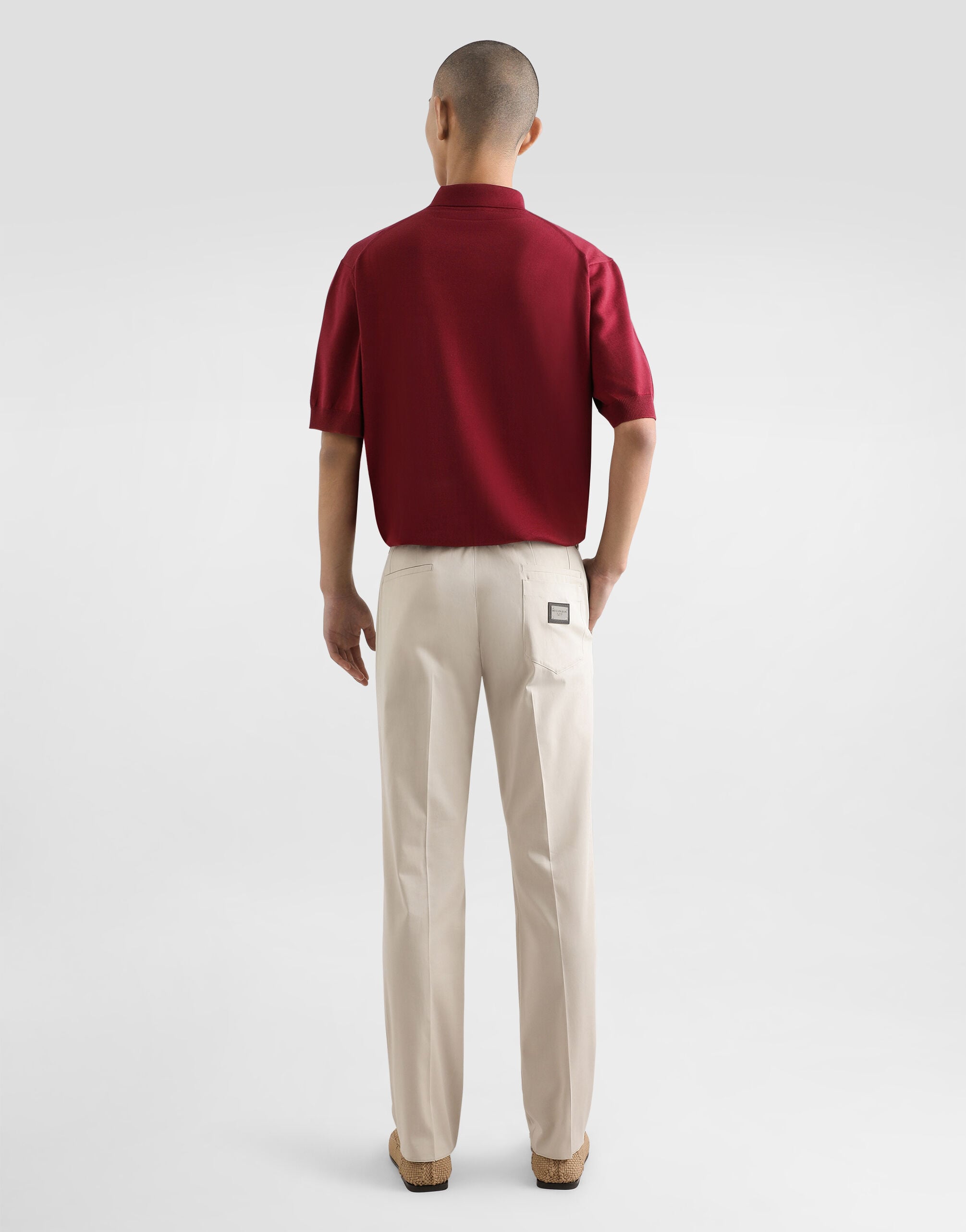 Stretch cotton pants with branded tag in Beige for Men