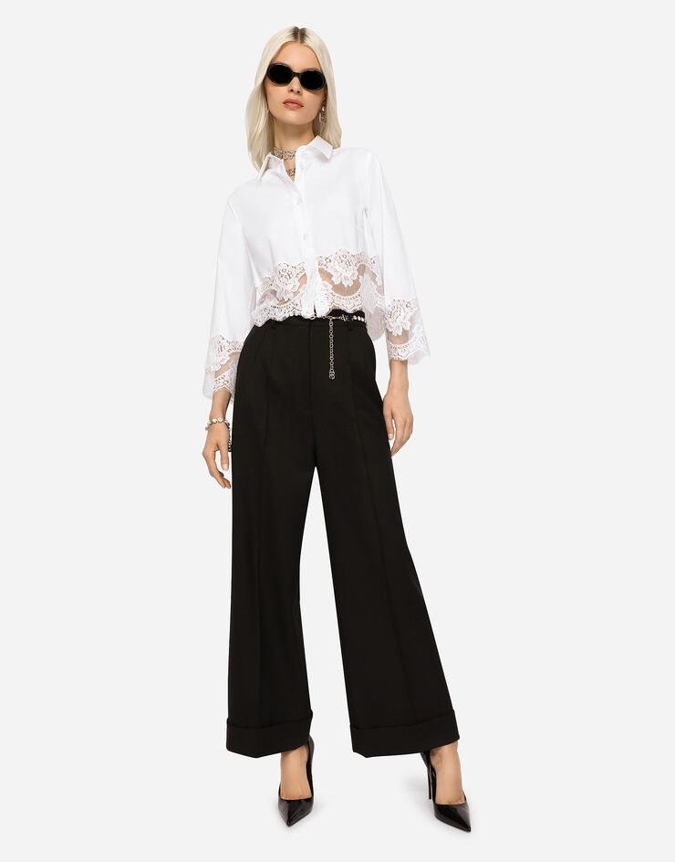 Dolce & Gabbana Cropped poplin shirt with lace inserts White F5Q65TFUEEE