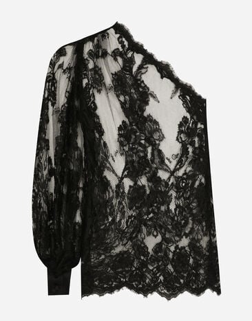 Dolce & Gabbana 샹티이 레이스 원숄더 블라우스 블랙 F7AI3THLMAA