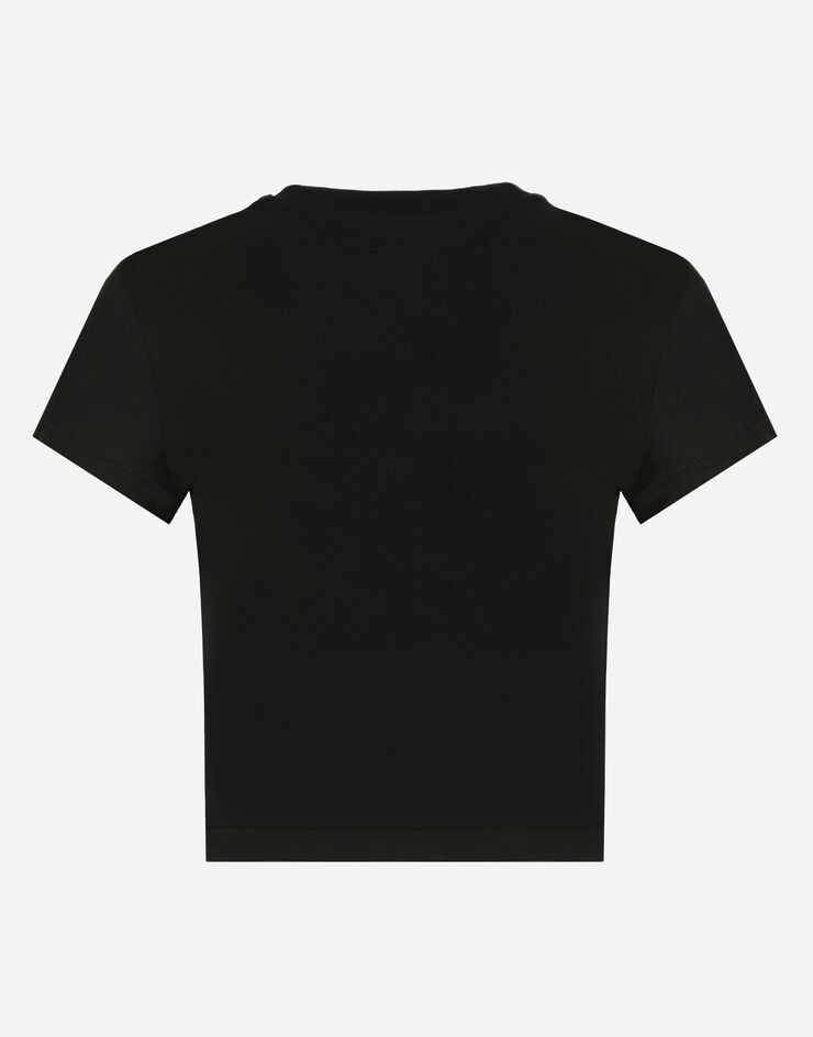 Dolce&Gabbana Short T-shirt with fusible-rhinestone DG logo Black F8U48ZGDBZW