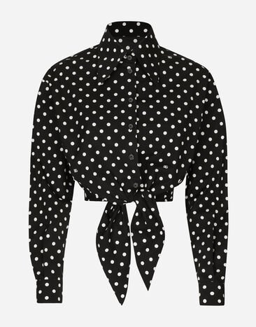 Dolce & Gabbana Camisa cropped con nudo en la cintura de algodón con estampado de lunares Imprima F79EFTHI1TN