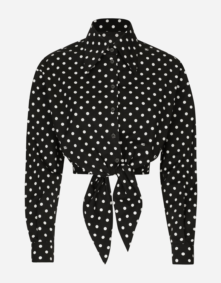 Dolce & Gabbana Укороченная рубашка из хлопка с принтом в горошек и узлом на талии Отпечатки F5P61TFSFNR