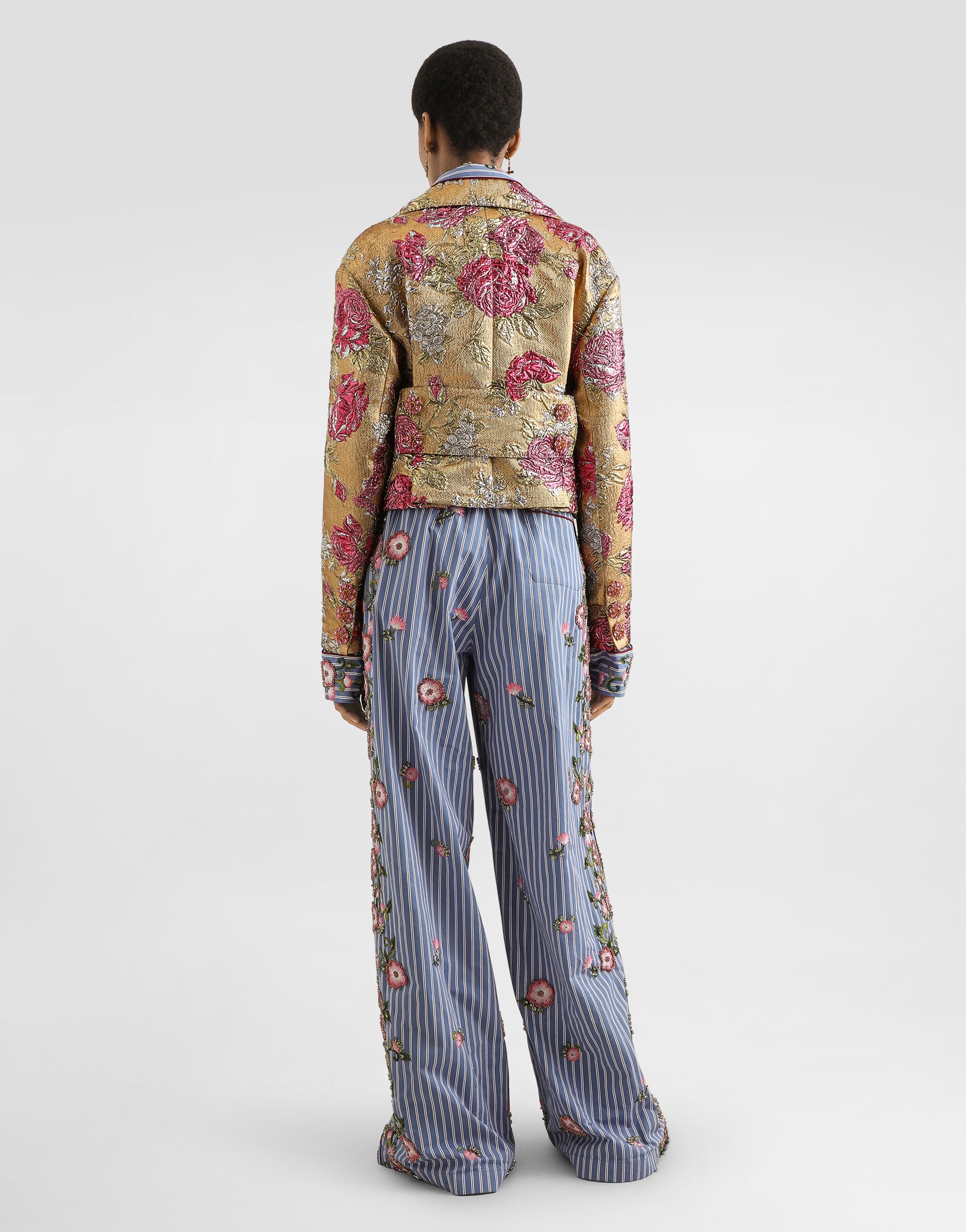 Poplin shirt with flowers and crystals embroidery in Multicolor