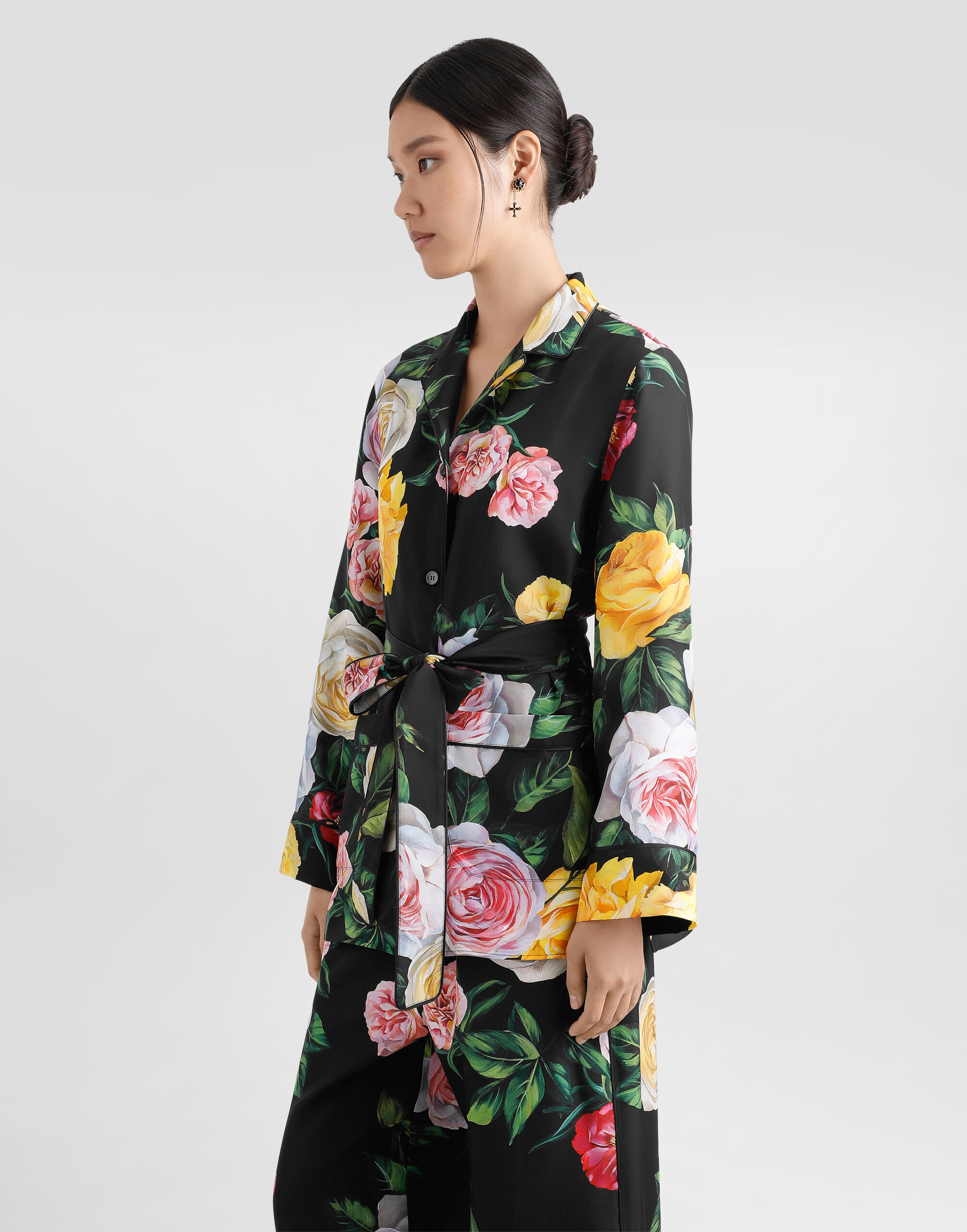 DOLCE & GABBANA シルク Silk habotai pajama shirt with rose and peony print in Print
