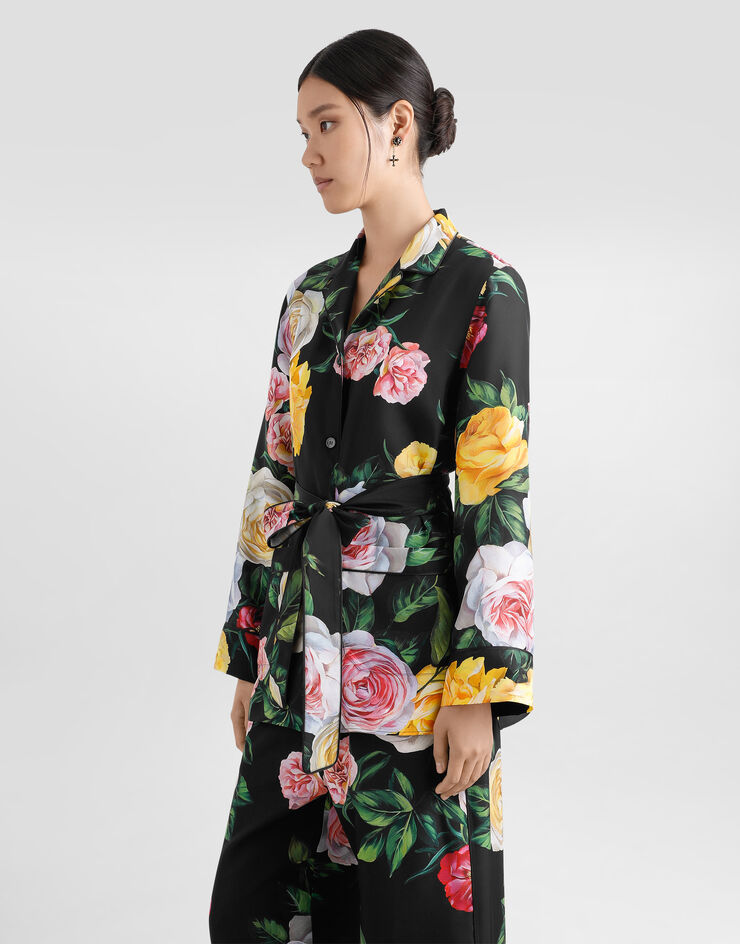 Dolce & Gabbana Silk habotai pajama shirt with rose and peony print Print F5I89TIS1XJ