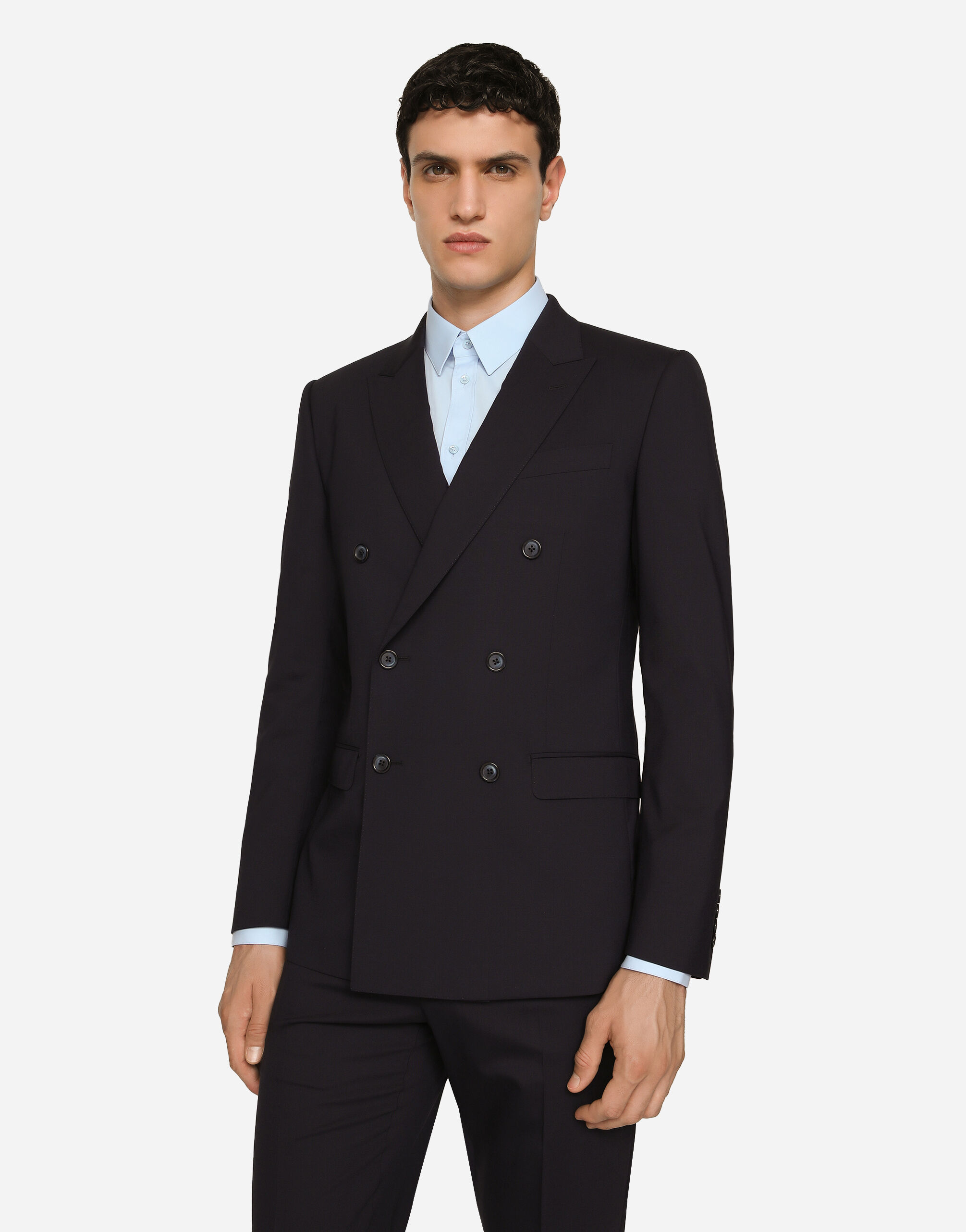 Double-breasted stretch wool Martini-fit suit in Blue for Men