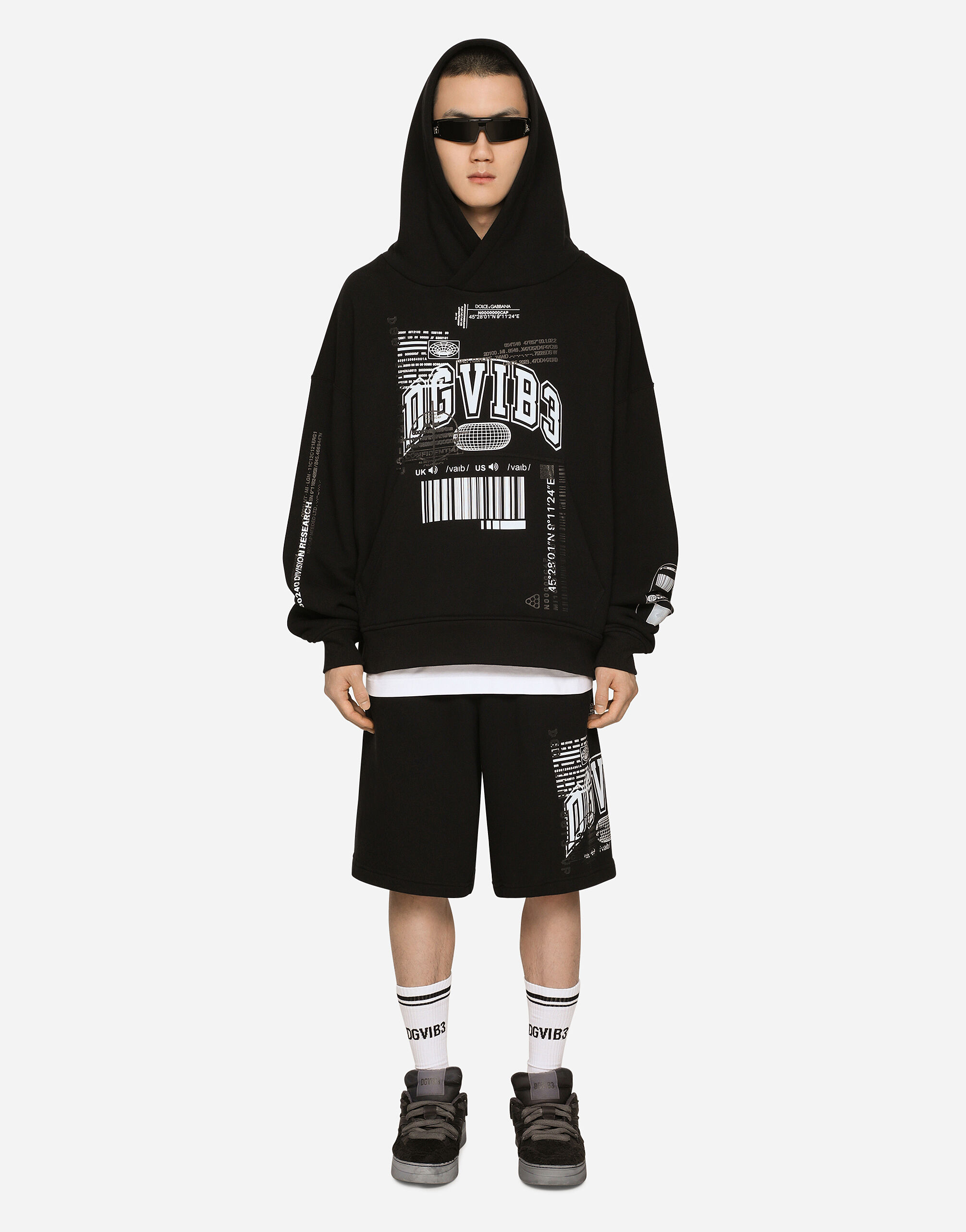 Jersey hoodie with DGVIB3 print in Black for Men Dolce Gabbana