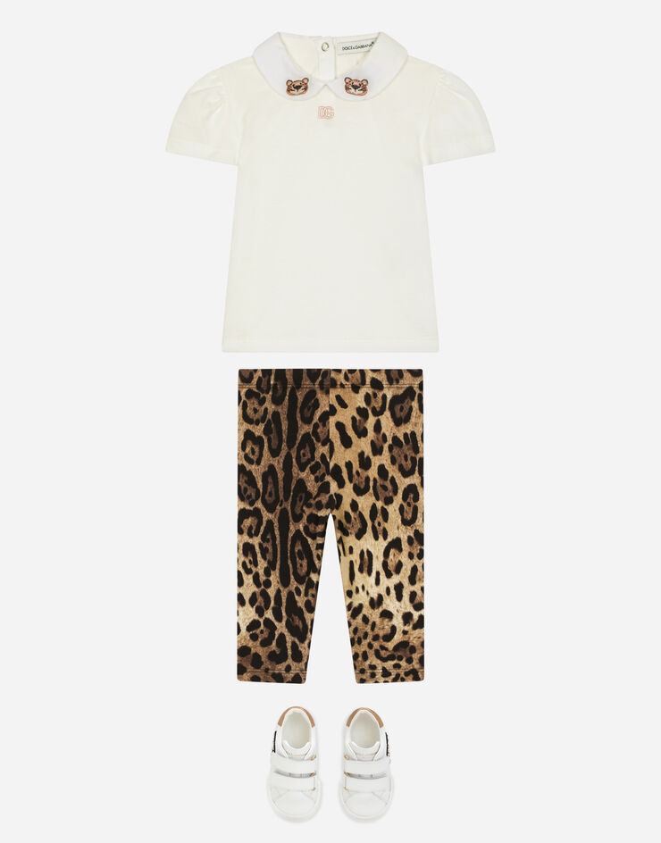 Dolce & Gabbana Jersey T-shirt with baby leopard embroidery White L2JTKIG7G4N