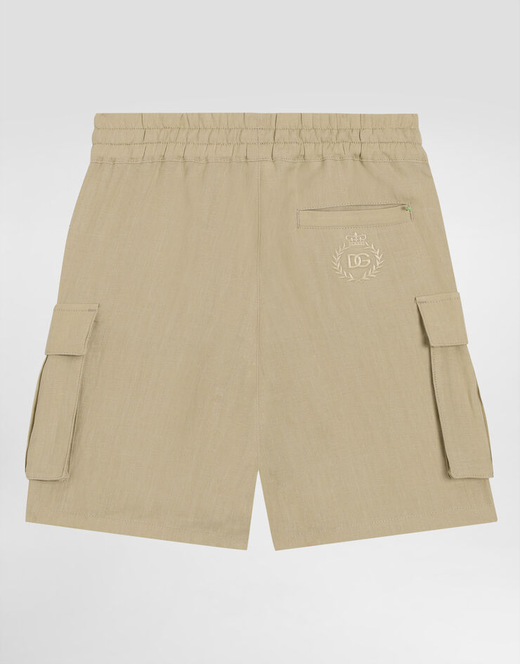 Dolce & Gabbana Cargobermudas aus Leinen mit DG-Logostickerei Beige L43Q78G7O9A