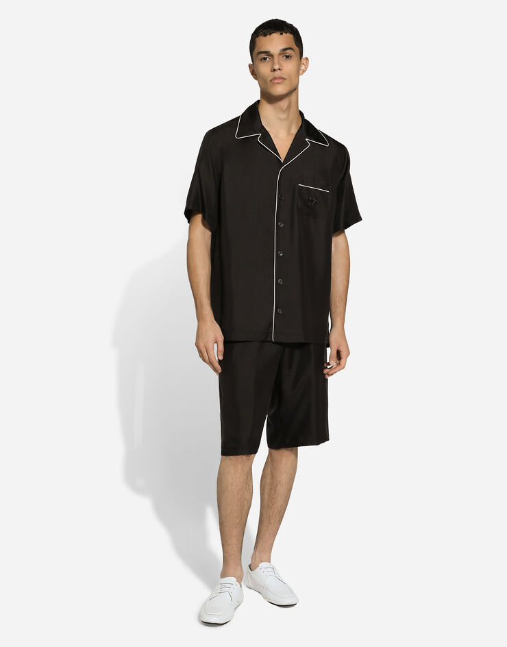 Dolce & Gabbana Hemd aus Seidentwill mit DG-Stickerei Schwarz G5KS3ZFU1S4