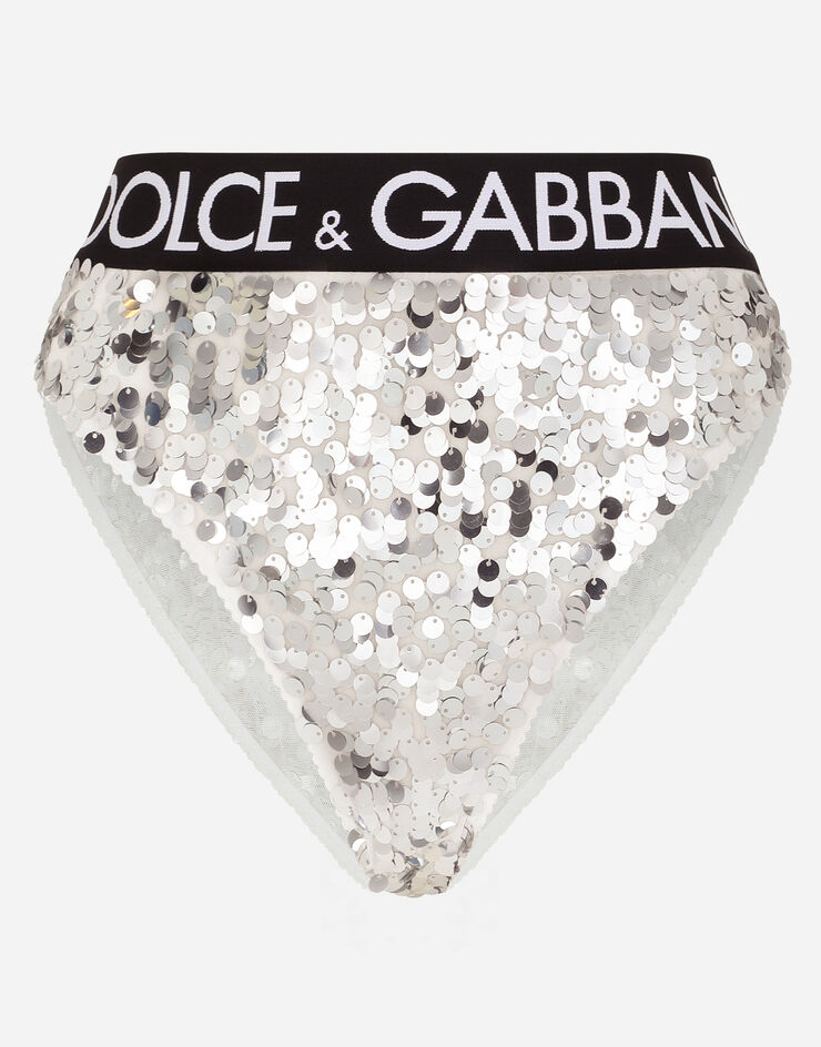 Dolce & Gabbana Sequined high-waisted briefs with branded elastic Silver O2C15TFLSA8