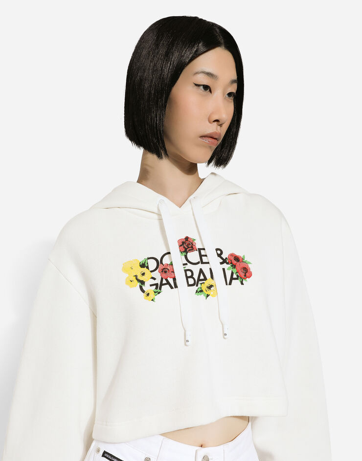 Dolce & Gabbana Sweat-shirt cropped à imprimé fleurs Blanc F9R58ZGDCBG