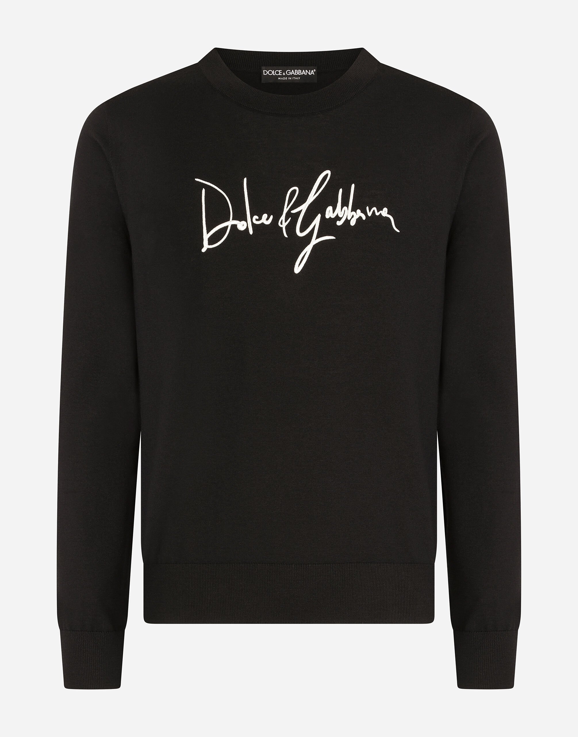 Dolce & Gabbana Jersey de cuello redondo en lana y con bordado Dolce&Gabbana Negro BM2012AS738