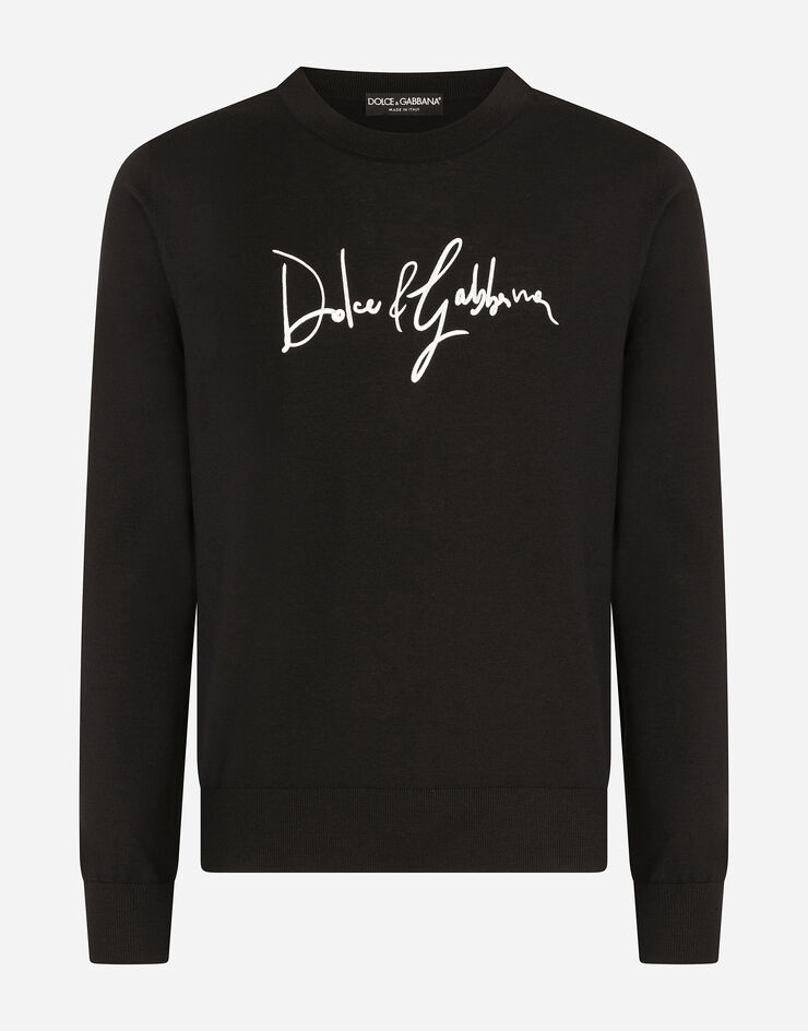 Dolce & Gabbana Wool round-neck sweater with Dolce&Gabbana embroidery Black GX526ZJBVF8