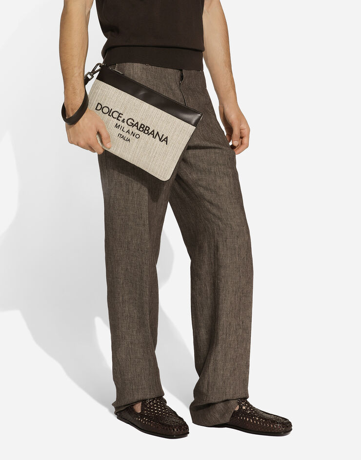 Dolce & Gabbana حقيبة باوتش من قماش كانفاس بيج BP3294AN233