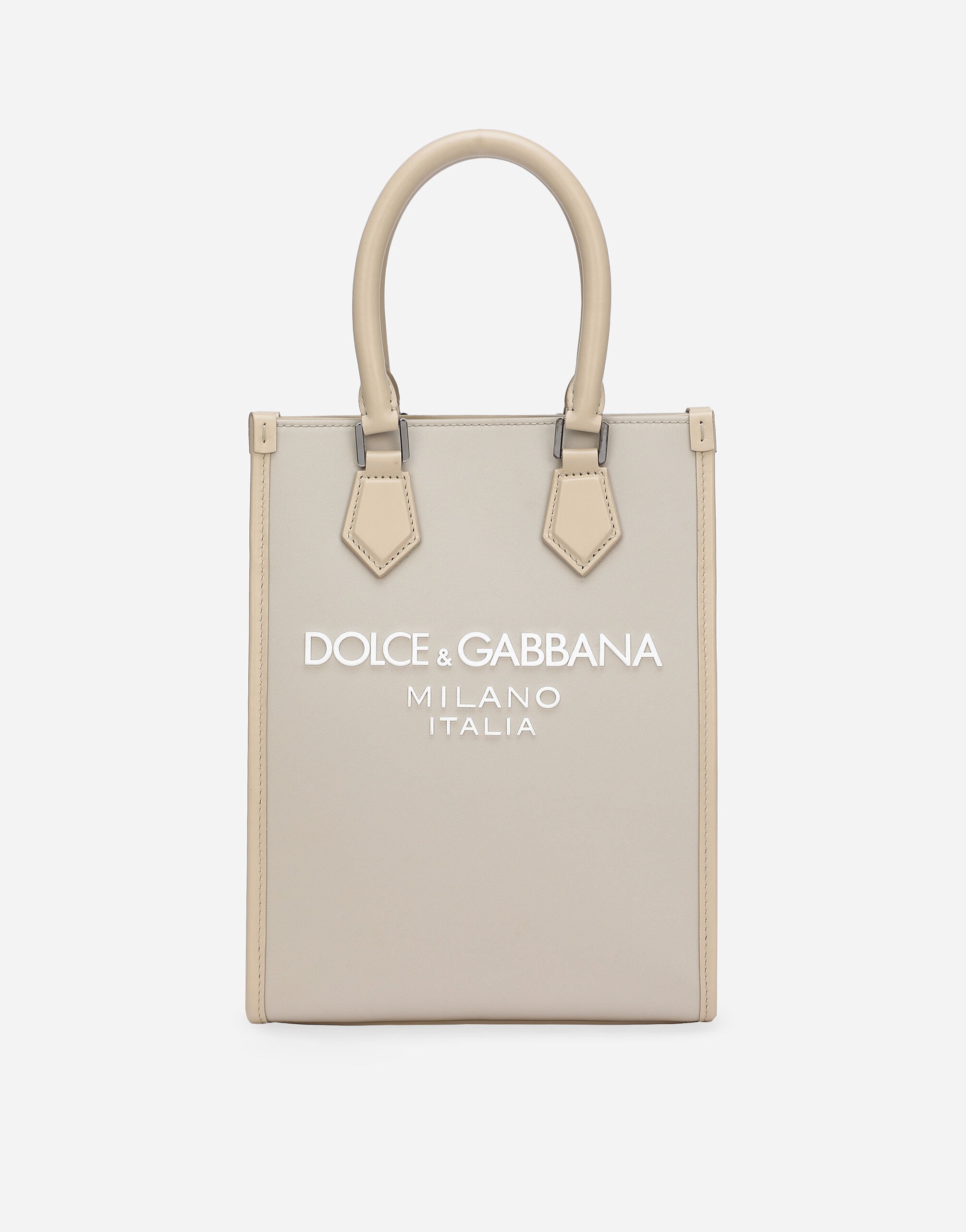Dolce & Gabbana Kleine Tasche aus Nylon mit gummiertem Logo Beige BM3025AN232