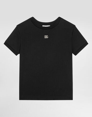 Dolce & Gabbana Jersey t-shirt with rhinestones DG logo Black L5JTNJG7O3N