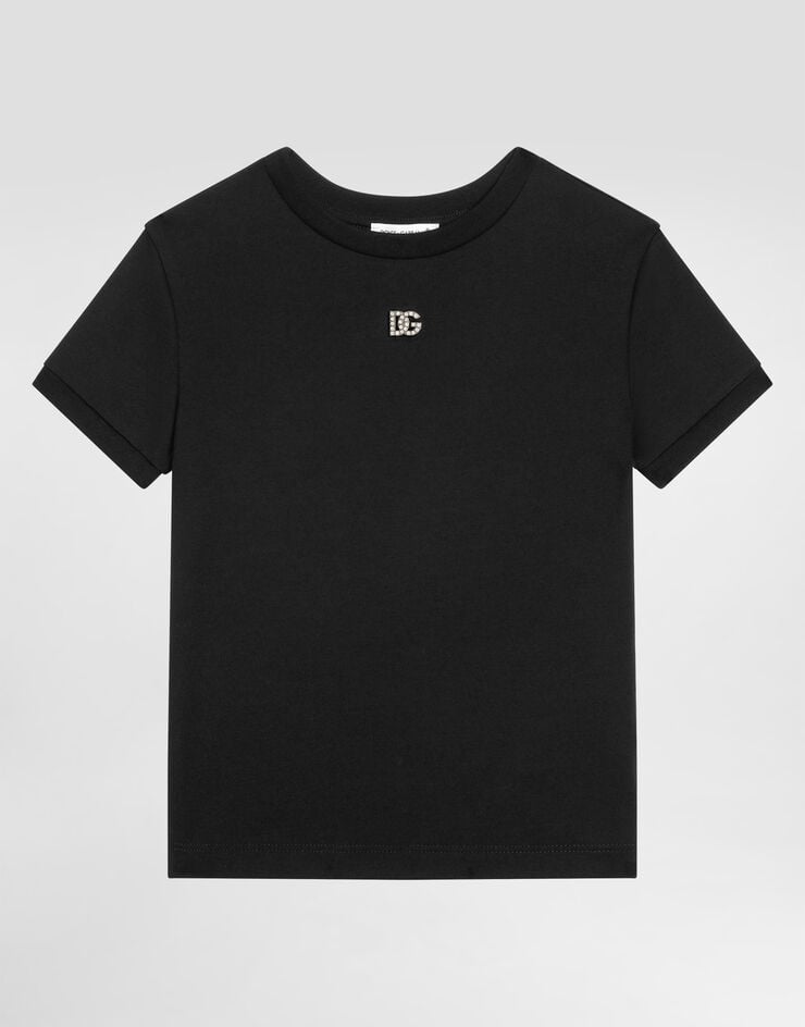Dolce & Gabbana Jersey t-shirt with rhinestones DG logo Black L5JTNJG7O3N
