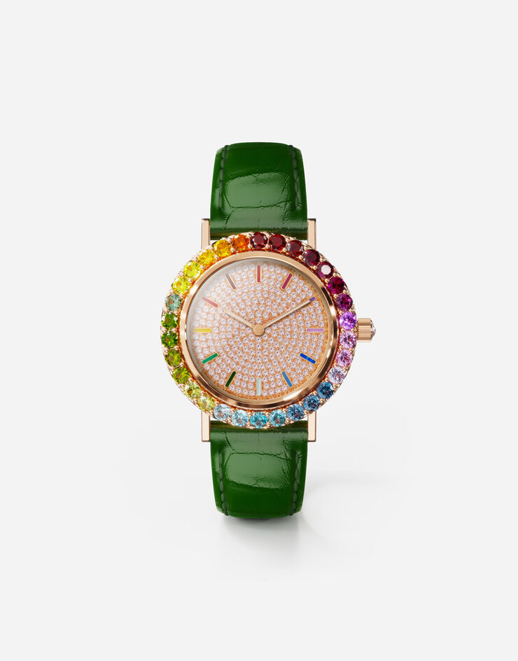 Dolce & Gabbana Iris watch in rose gold with multi-colored fine gems and diamonds Green WWLB2GXA0XA