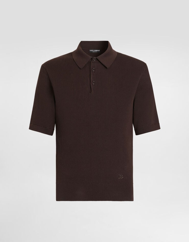 Dolce & Gabbana Micro-rib cotton polo shirt Brown GXZBJZJBCJC
