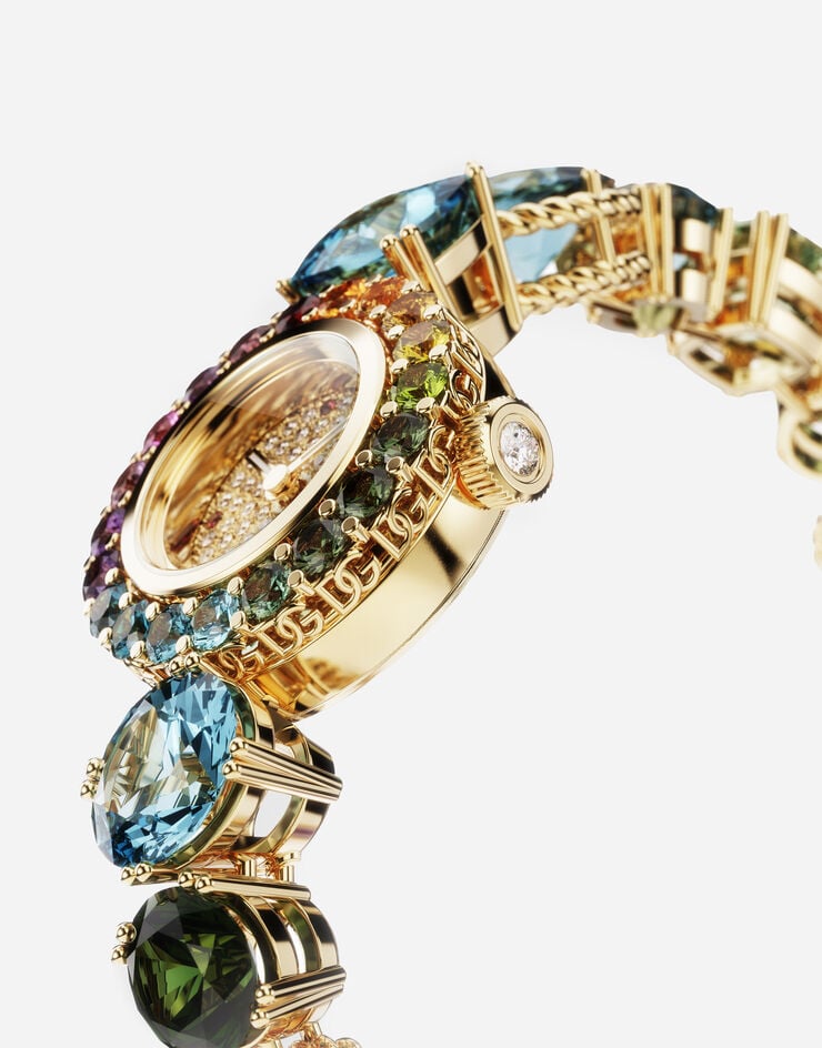 Dolce & Gabbana Uhr Rainbow aus Gelbgold 18 kt mit mehrfarbigen Edelsteinen Black WWQQ3GWMIX1