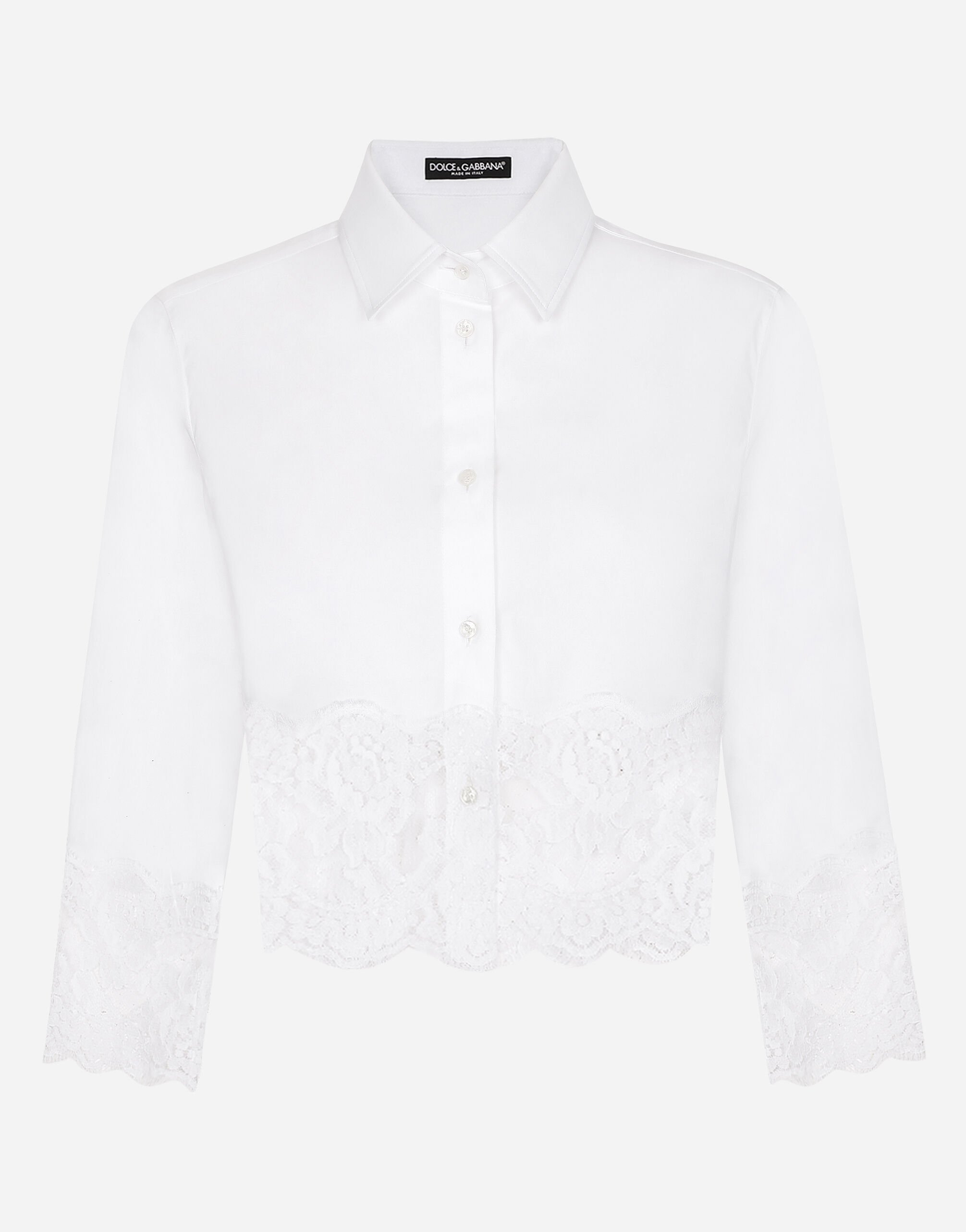 Dolce & Gabbana قميص بوبلين كروب بتطعيمات دانتيل أبيض F5P62TGDB8O