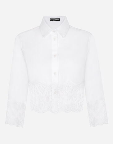 Dolce & Gabbana Camisa corta de popelina con aplicaciones de encaje Negro F6ARTTFUGN7
