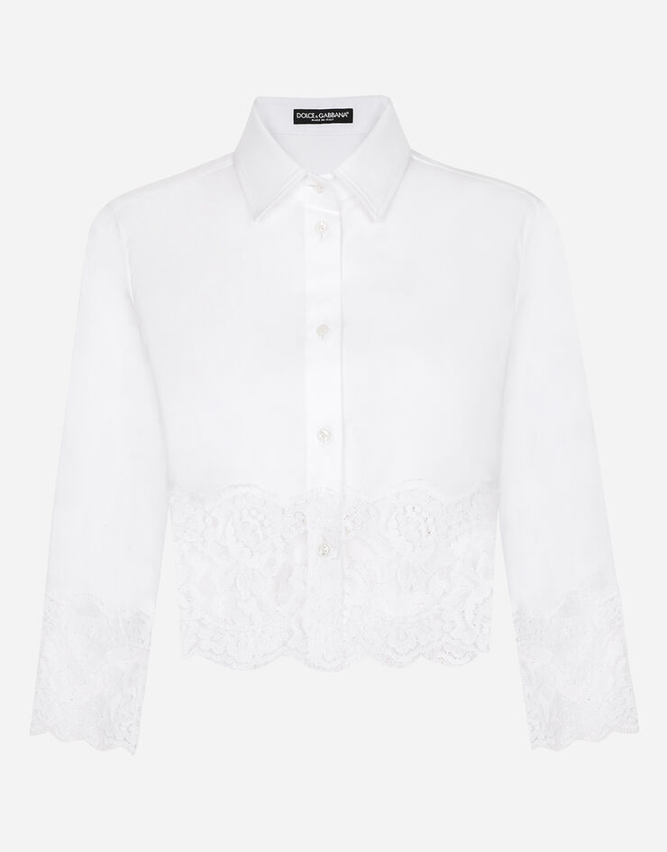 Dolce & Gabbana Cropped poplin shirt with lace inserts White F5Q65TFUEEE