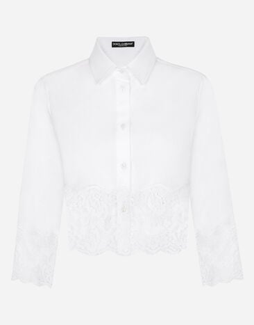 Dolce&Gabbana Cropped poplin shirt with lace inserts White F8N08TFU7EQ
