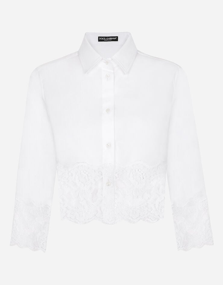 Dolce & Gabbana 레이스 인서트 크롭 포플린 셔츠 화이트 F5Q65TFUEEE