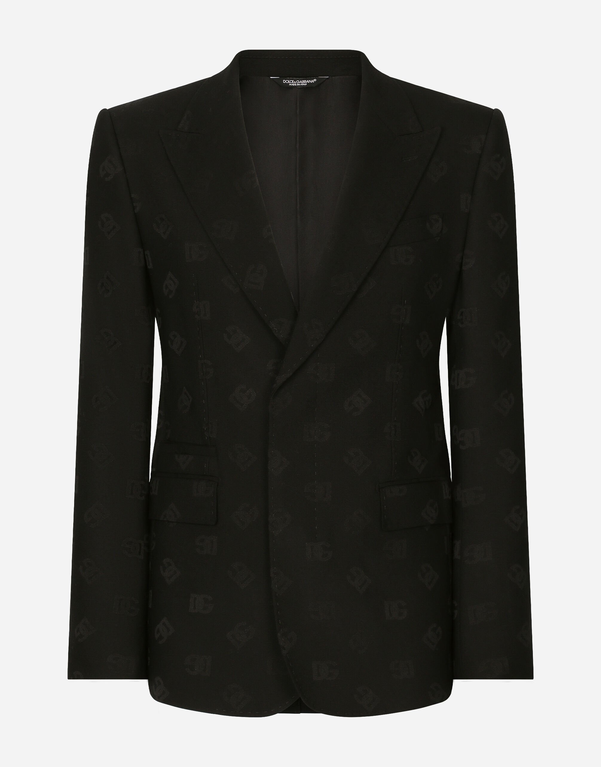 Dolce & Gabbana Single-breasted wool Sicilia-fit jacket with jacquard DG detailing Black G2PQ4ZGH907