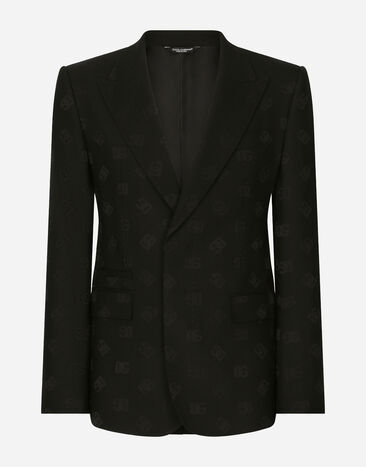 Dolce & Gabbana Single-breasted wool Sicilia-fit jacket with jacquard DG detailing Blue G2QS6TGG862