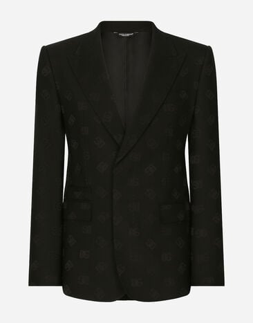 Dolce&Gabbana Single-breasted wool Sicilia-fit jacket with jacquard DG detailing Black G9ZY5LHULR0