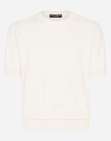 Dolce & Gabbana Silk jacquard round-neck sweater with DG logo White GXX03TJBSOS
