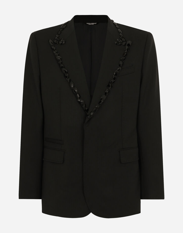 Dolce & Gabbana タキシードジャケット シチリアフィット シングルブレスト ラインストーン ブラック G2RQ2ZFUBE7