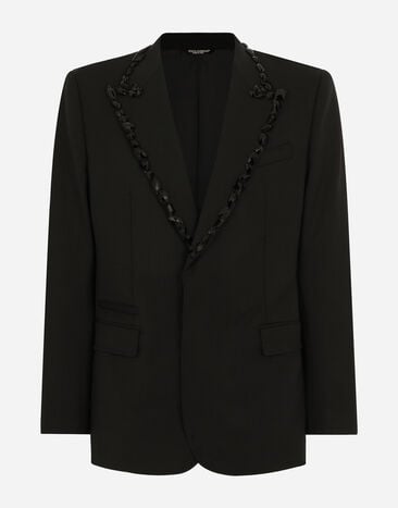Dolce & Gabbana 라인스톤 장식 시칠리아 핏 싱글 브레스티드 턱시도 재킷 실버 G2QU6TFLSEP